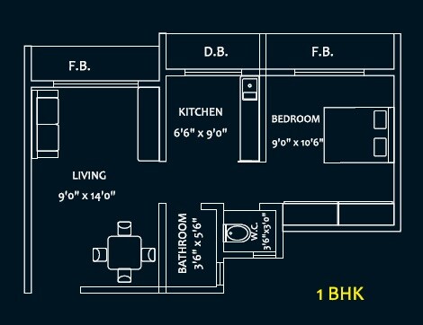 Floor plan of 1 BHK 334 Sq. Ft. Apartment in MAAD Yashvant Pride I, Palghar