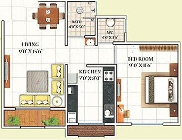 Floor plan of 1 BHK 307 Sq. Ft. Apartment in MAAD Yashvant Srushti, Palghar