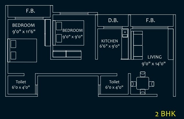 Floor plan of 1 BHK 750 Sq. Ft. Apartment in Maad Yashwant Pride-Kini Complex, Palghar