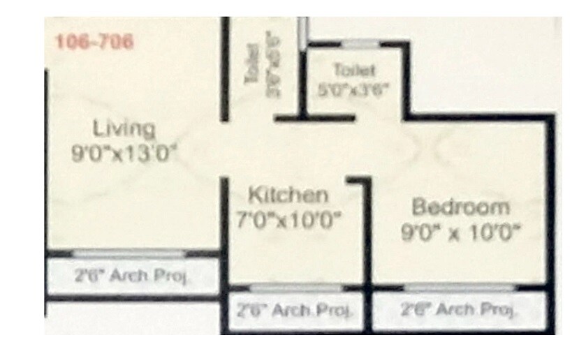 Floor plan of 1 BHK 320 Sq. Ft. Apartment in Mahalaxmi Golden Bliss, Palghar