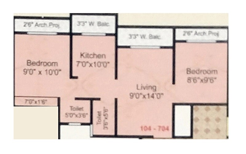 Floor plan of 2 BHK 497 Sq. Ft. Apartment in Mahalaxmi Golden Bliss, Palghar