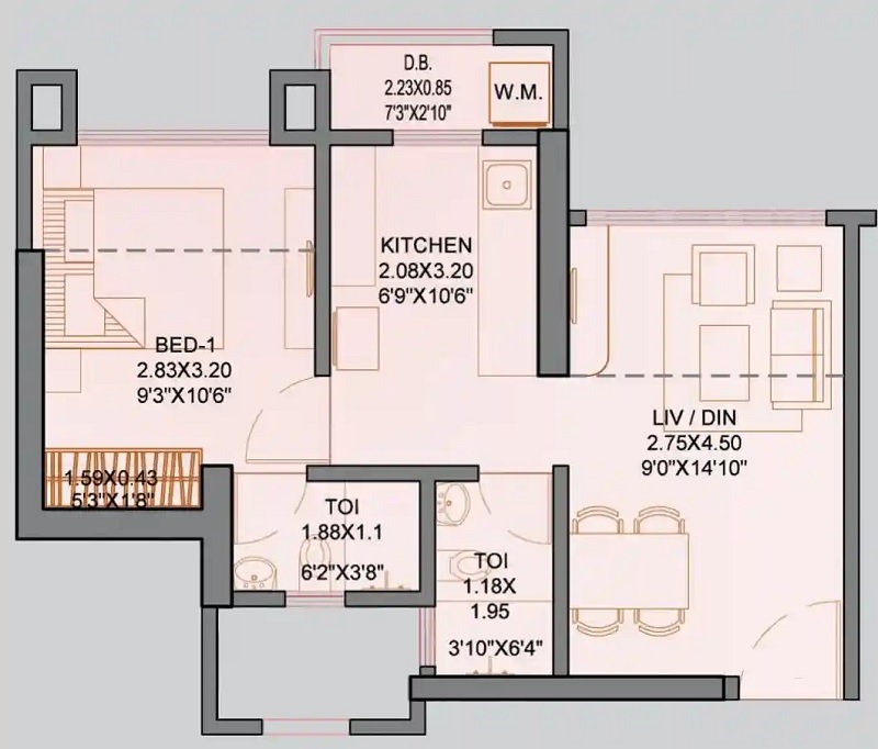 1 BHK 305 Sq. Ft. Apartment in Mahalaxmi Nagar