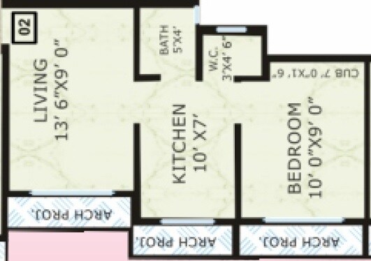 Floor plan of 1 BHK 334 Sq. Ft. Apartment in Mahavir Kanti Atharva, Palghar