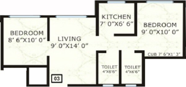 Floor plan of 2 BHK 455 Sq. Ft. Apartment in Mahavir Kanti Atharva, Palghar