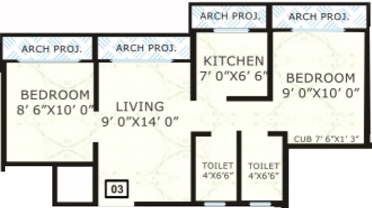 Floor plan of 2 BHK 456 Sq. Ft. Apartment in Mahavir Kanti Atharva, Palghar