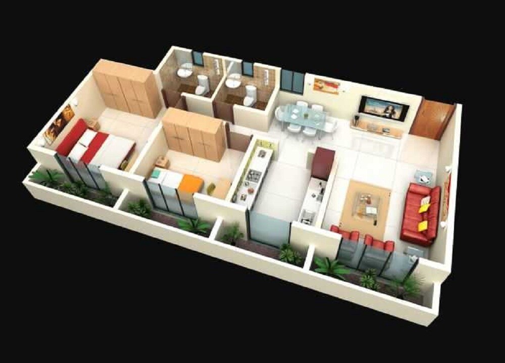Floor plan of 2 BHK 975 Sq. Ft. Apartment in Mahavir Kanti Dreams, Palghar