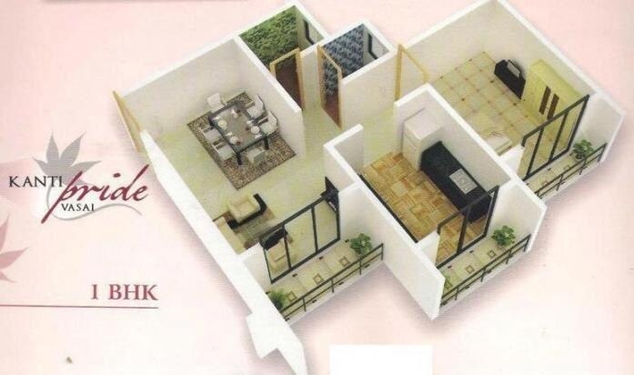 Floor plan of 1 BHK 580 Sq. Ft. Apartment in Mahavir Kanti Pride, Palghar