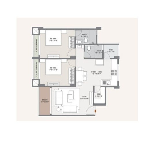 Floor plan of 2 BHK 735 Sq. Ft. Apartment in Mahavir Soho Residency, Palghar