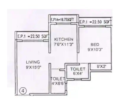 Floor plan of 1 BHK 352 Sq. Ft. Apartment in Mahavir Vivaan Heights, Palghar