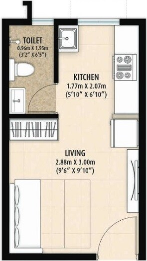 Floor plan of 157 Sq. Ft. Studio in Mahindra Happinest Palghar 1, Palghar