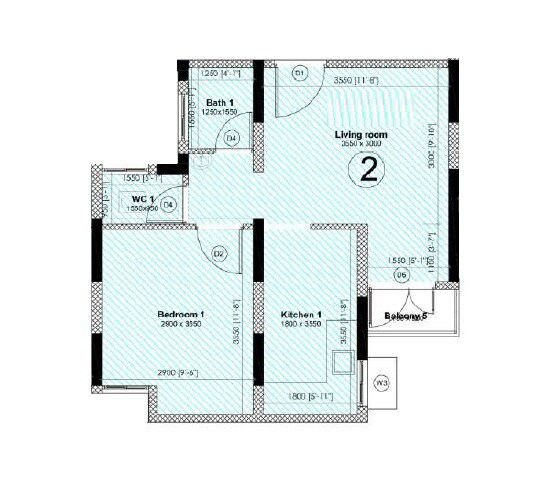 Floor plan of 1 BHK 384 Sq. Ft. Apartment in Mahindra Lifespace Happinest 2, Palghar