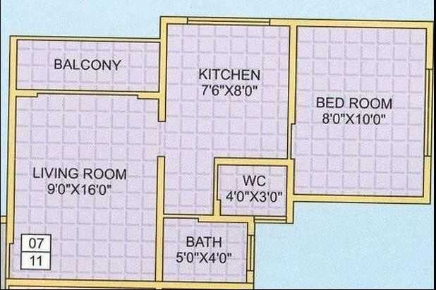 Floor plan of 1 BHK 305 Sq. Ft. Apartment in Maitri Residency, Palghar