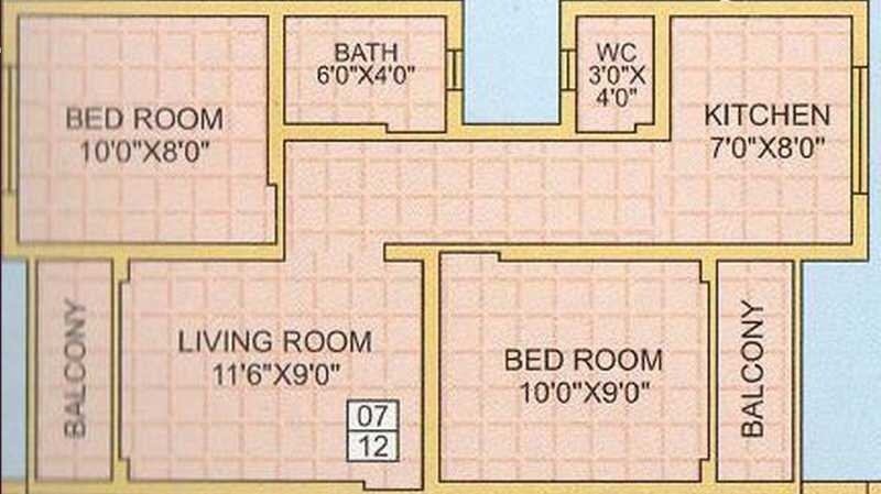 Floor plan of 2 BHK 464 Sq. Ft. Apartment in Maitri Residency, Palghar