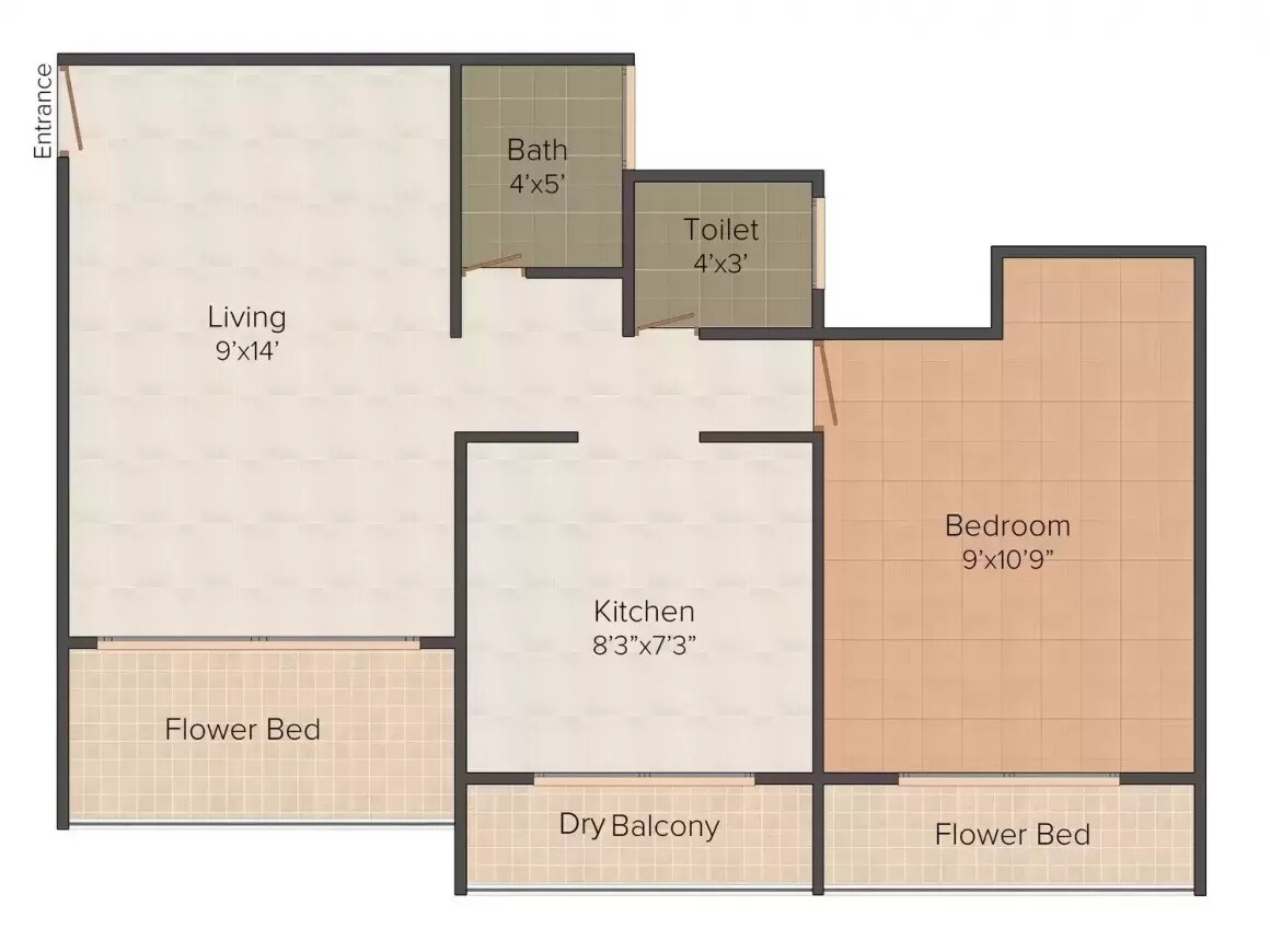 Floor plan of 1 BHK 615 Sq. Ft. Apartment in Maitry Pooja Bldg No 4, Palghar