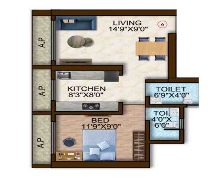 Floor plan of 1 BHK 463 Sq. Ft. Apartment in Majesty Olympus Towers, Palghar