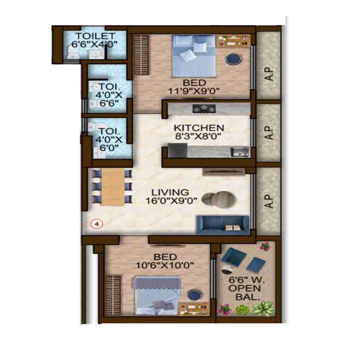 Floor plan of 2 BHK 625 Sq. Ft. Apartment in Majesty Olympus Towers, Palghar
