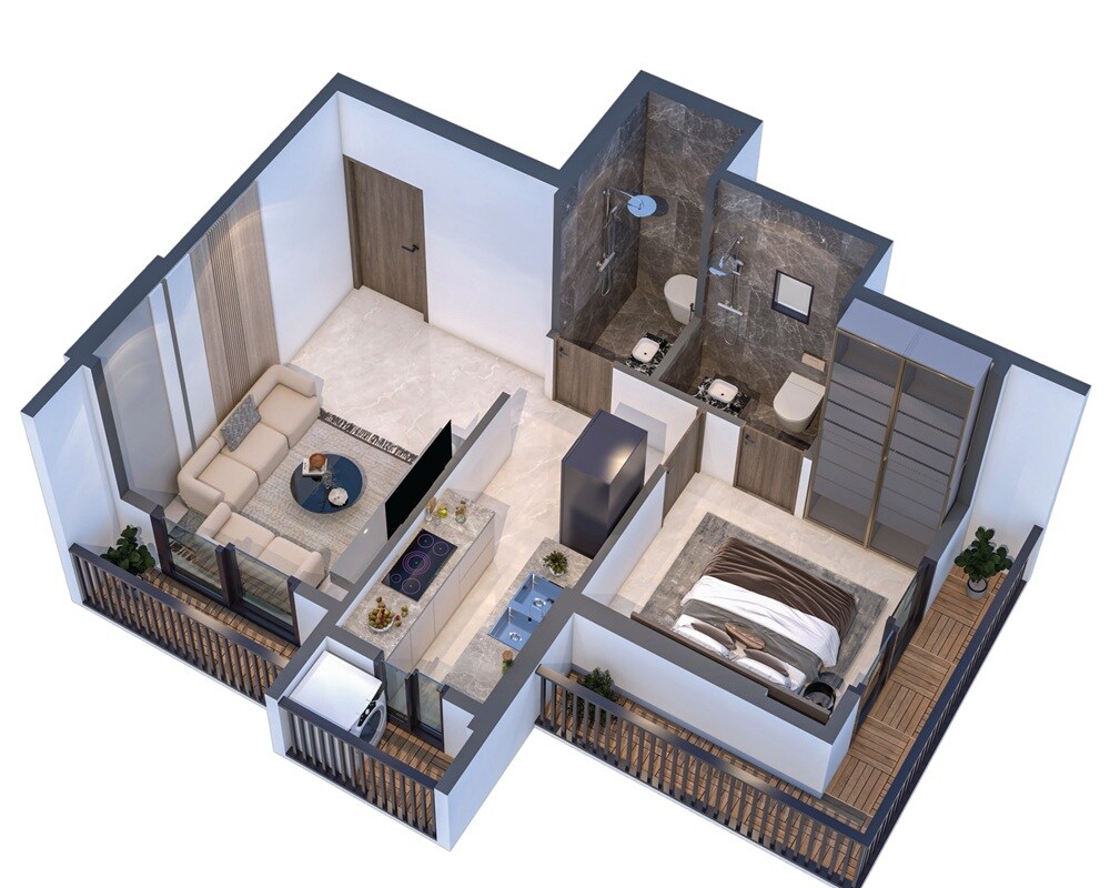 Floor plan of 1 BHK 388 Sq. Ft. Apartment in Manas Omkar, Palghar