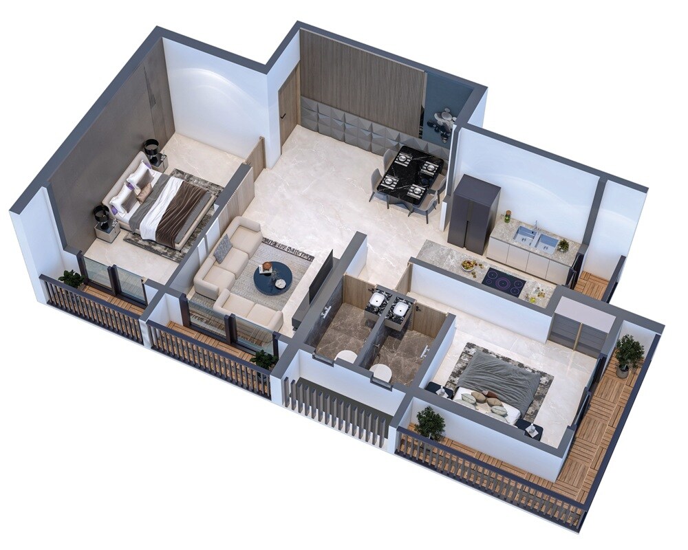 Floor plan of 2 BHK 671 Sq. Ft. Apartment in Manas Omkar, Palghar