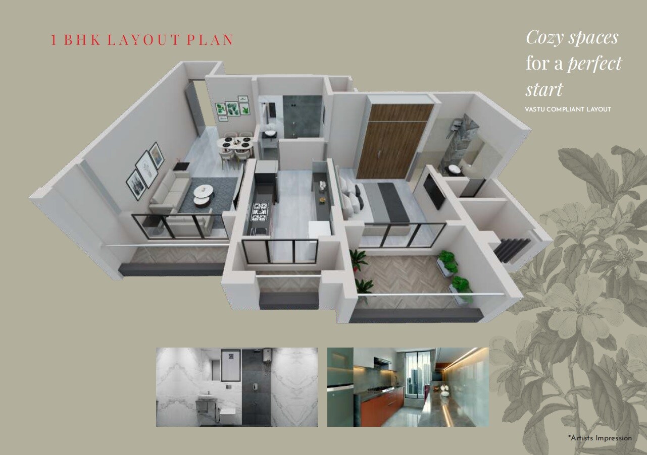 Floor plan of 1 BHK 383 Sq. Ft. Apartment in Manav Blossom, Palghar