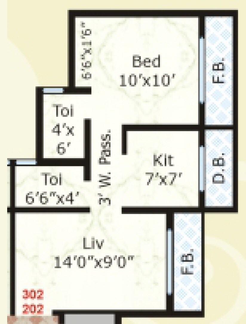 Floor plan of 1 BHK 323 Sq. Ft. Apartment in Mandor Galaxy, Palghar