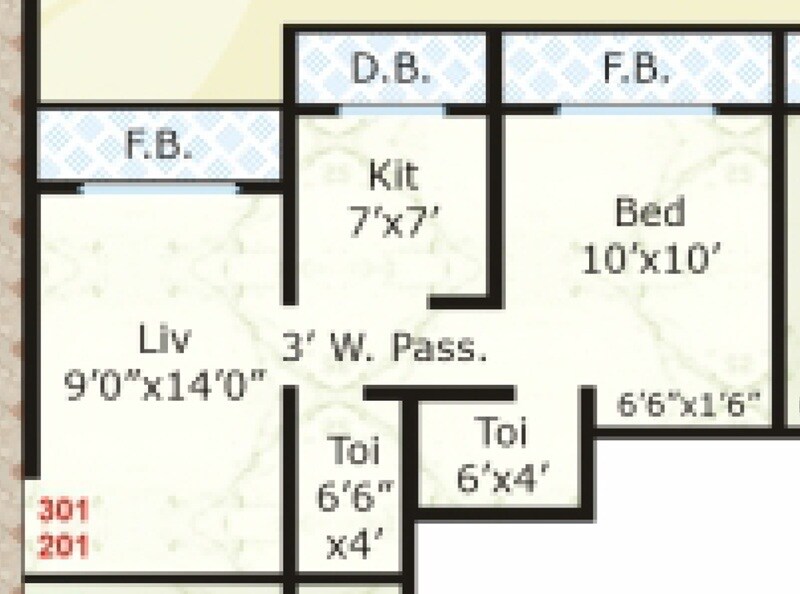Floor plan of 1 BHK 382 Sq. Ft. Apartment in Mandor Galaxy, Palghar