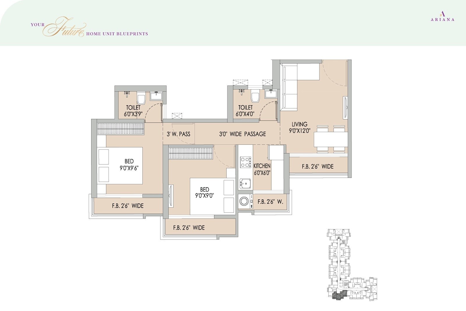 Floor plan of 2 BHK 447 Sq. Ft. Apartment in Mansarovar Ariana, Palghar