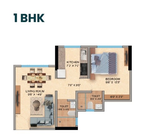 Floor plan of 1 BHK 408 Sq. Ft. Apartment in Mansarovar Pearl Gardens, Palghar