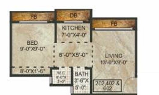 Floor plan of 1 BHK 210 Sq. Ft. Apartment in Marvel Heights, Palghar