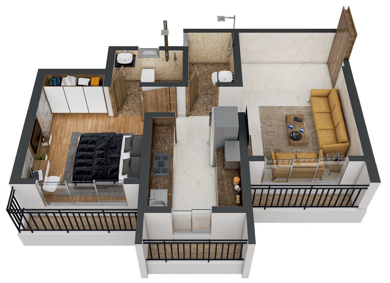 Floor plan of 1 BHK 358 Sq. Ft. Apartment in Mayfair Sara Virar, Palghar