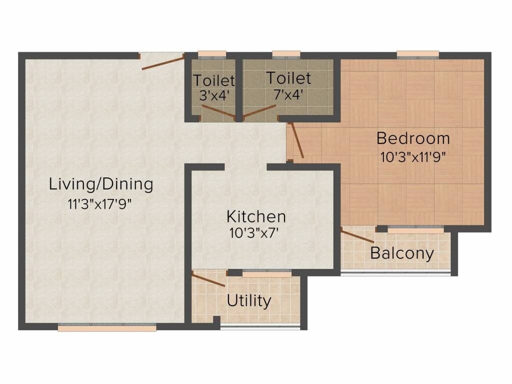 Floor plan of 1 BHK 705 Sq. Ft. Apartment in Mayuresh Bhakti Park, Palghar