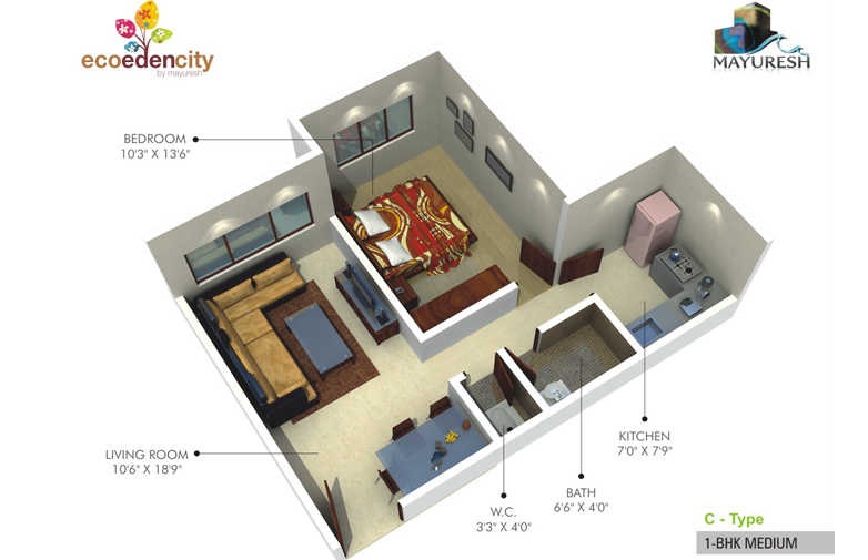 1 BHK 630 Sq. Ft. Apartment in Mayuresh Eco Eden City