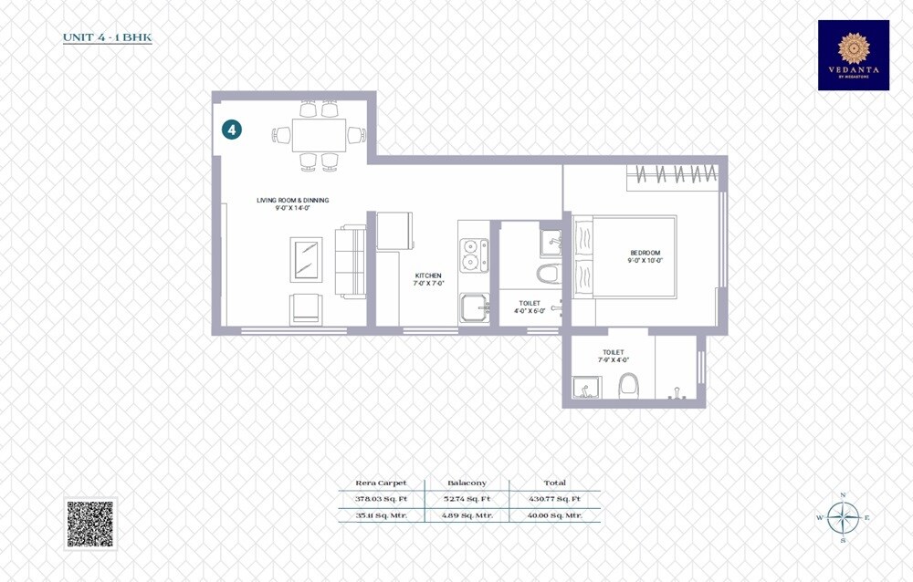 Floor plan of 1 BHK 378 Sq. Ft. Apartment in Megastone Vedanta, Palghar