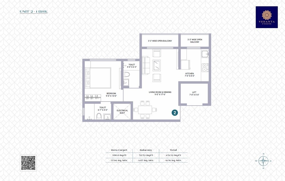 Floor plan of 1 BHK 399 Sq. Ft. Apartment in Megastone Vedanta, Palghar