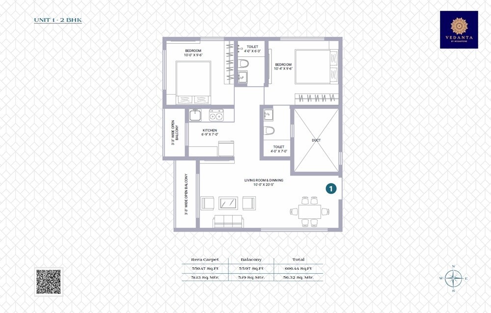 Floor plan of 2 BHK 550 Sq. Ft. Apartment in Megastone Vedanta, Palghar