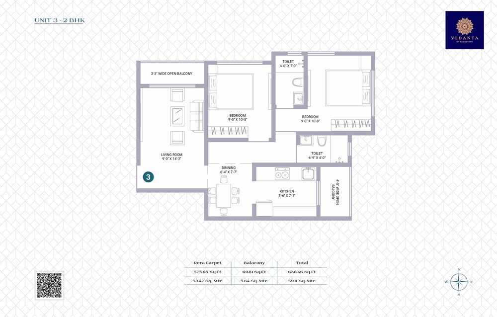 Floor plan of 2 BHK 576 Sq. Ft. Apartment in Megastone Vedanta, Palghar