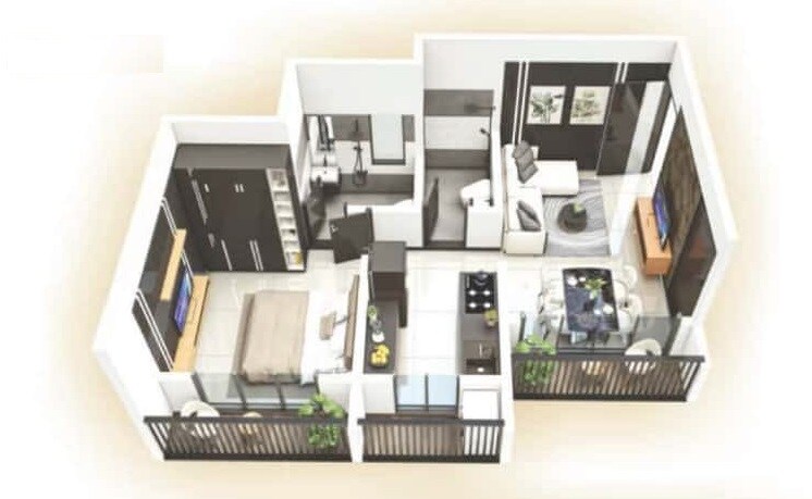 Floor plan of 1 BHK 382 Sq. Ft. Apartment in Mhatre Vasudev Gardenia, Palghar