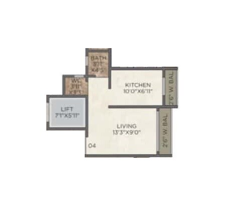 Floor plan of 290 Sq. Ft. Studio in Mhatre Vasudev Gardenia, Palghar