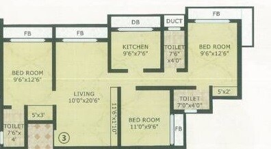 Floor plan of 3 BHK 771 Sq. Ft. Apartment in Midas Heights, Palghar