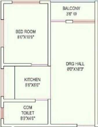 Floor plan of 1 BHK 435 Sq. Ft. Apartment in Milestone Vrindavan Park, Palghar