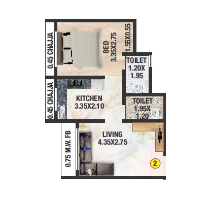 Floor plan of 1 BHK 380 Sq. Ft. Apartment in MM Hayaat Reliable, Palghar