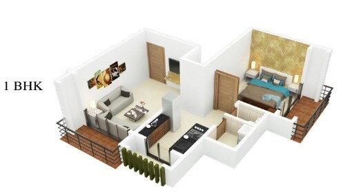 Floor plan of 1 BHK 340 Sq. Ft. Apartment in Mohak Oyster Living, Palghar