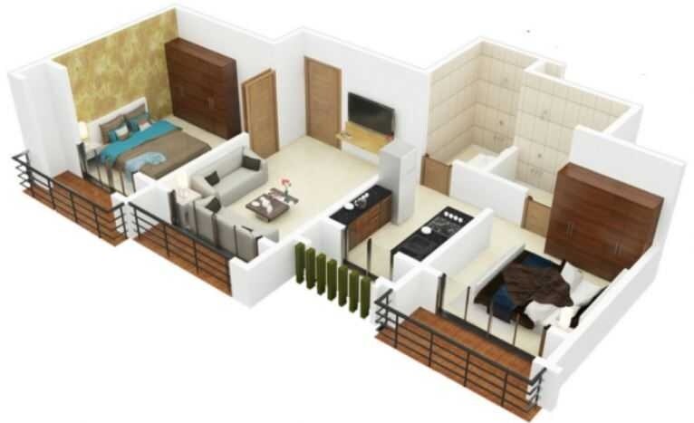 Floor plan of 2 BHK 466 Sq. Ft. Apartment in Mohak Oyster Living, Palghar