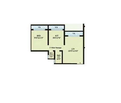 Floor plan of 1 BHK 377 Sq. Ft. Apartment in Morya Bhavya Heights, Palghar