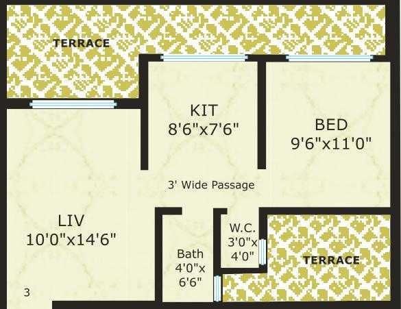 Floor plan of 1 BHK 389 Sq. Ft. Apartment in Morya Bhavya Heights, Palghar