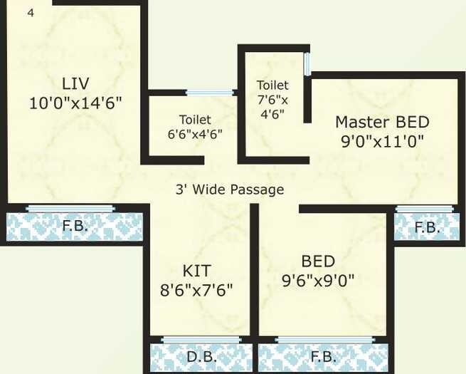 Floor plan of 2 BHK 509 Sq. Ft. Apartment in Morya Bhavya Heights, Palghar
