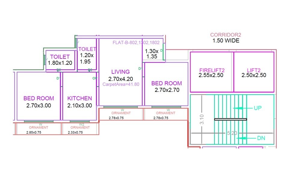 Floor plan of 2 BHK 450 Sq. Ft. Apartment in Mrida Innovista Homes, Palghar