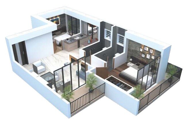 Floor plan of 2 BHK 522 Sq. Ft. Apartment in Mrunmayee Maitri Heights, Palghar