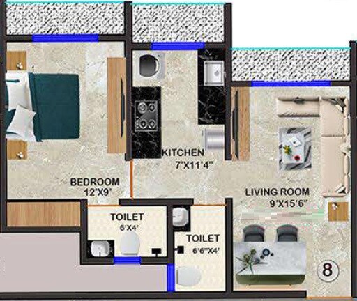 Floor plan of 1 BHK 426 Sq. Ft. Apartment in Mukundan Astria, Palghar