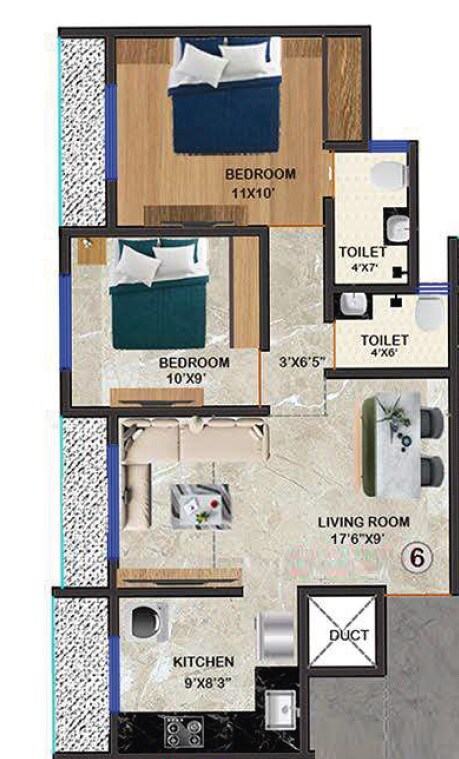 Floor plan of 2 BHK 444 Sq. Ft. Apartment in Mukundan Astria, Palghar