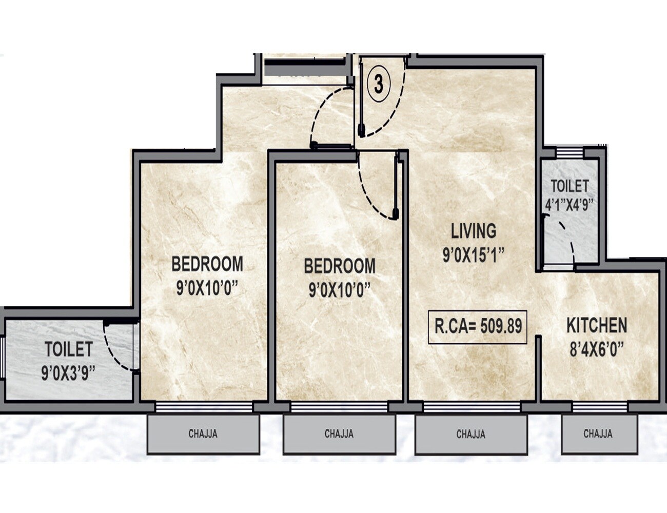 2 BHK 509 Sq. Ft. Apartment